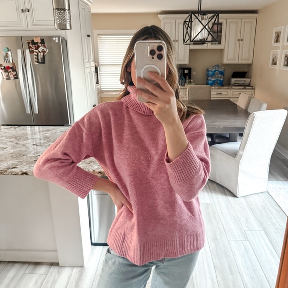 Mango Sweaters - Mango MNG Pink Ribbed Turtleneck Knit Sweater Size Medium